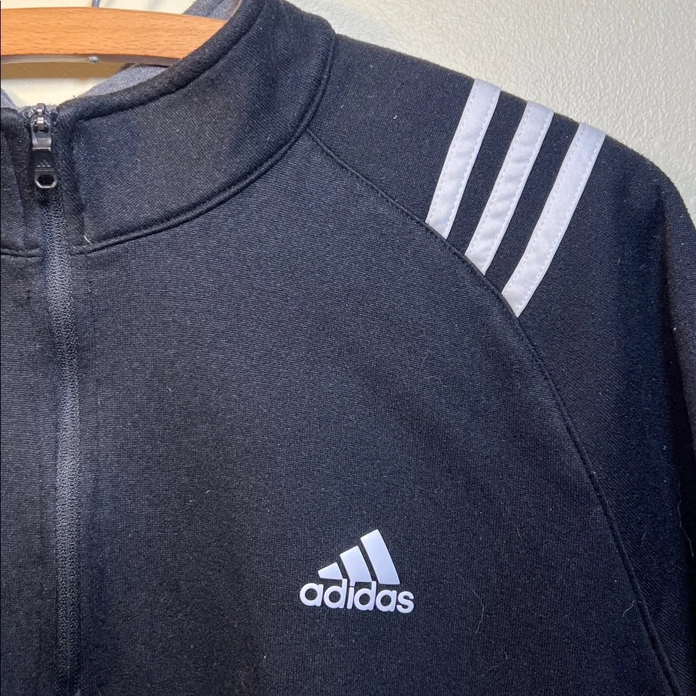 Adidas Black‎ 1/4 Zip Poly Fleece Golf Pull Over White Stripes